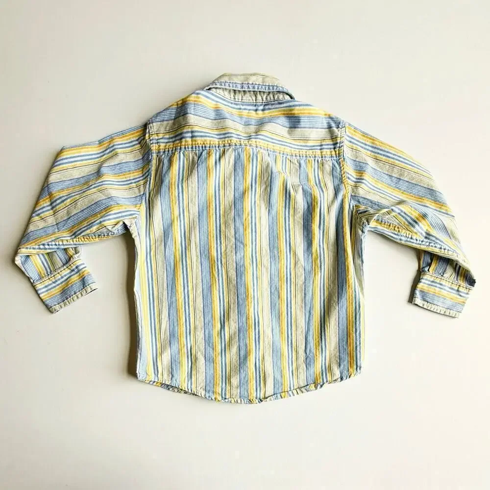 BABY GAP Boys' Vintage Striped LS Button Down Shirt ~ Sz 5 Yrs Blue/Yellow/Wht